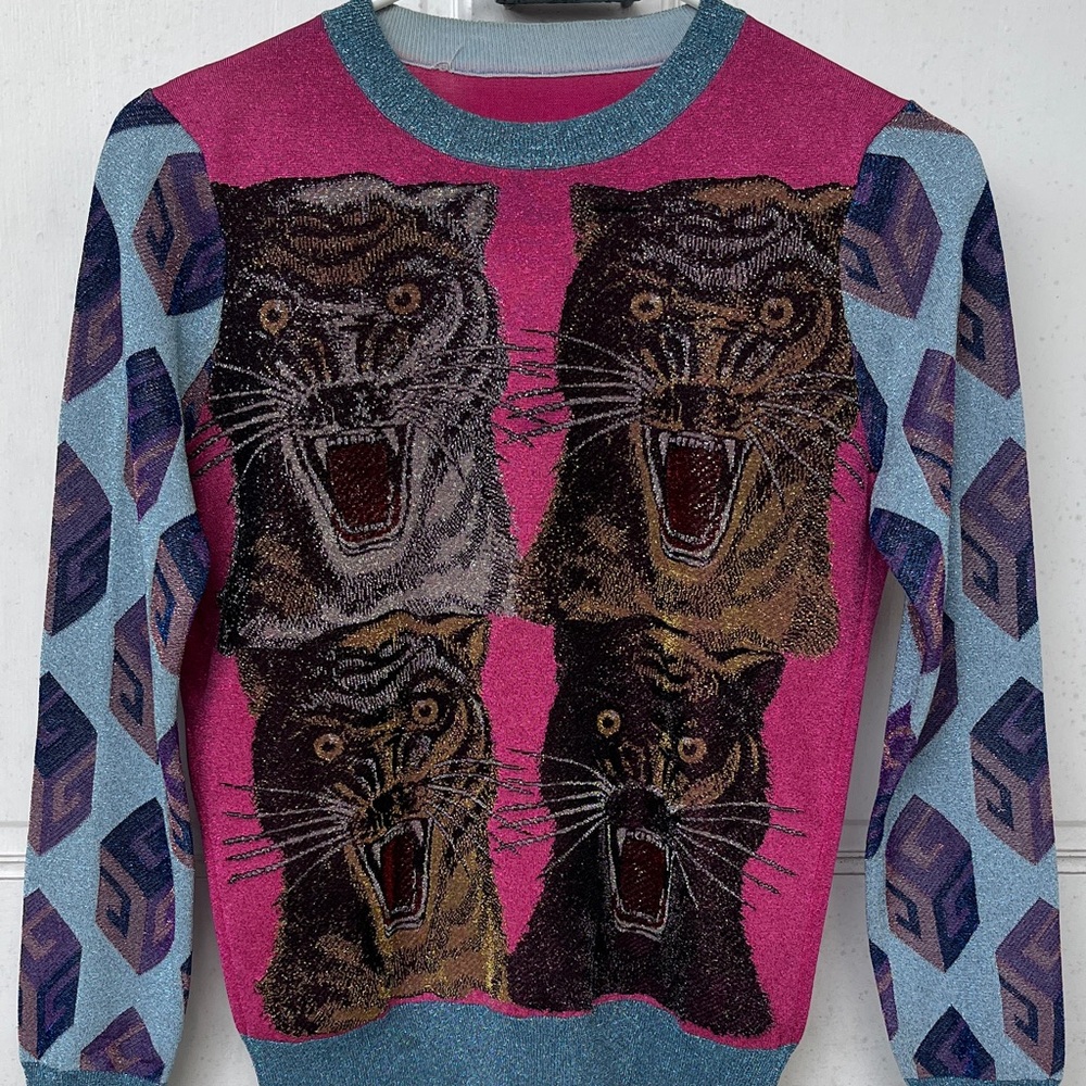 Gucci metallic tiger sweater xs
